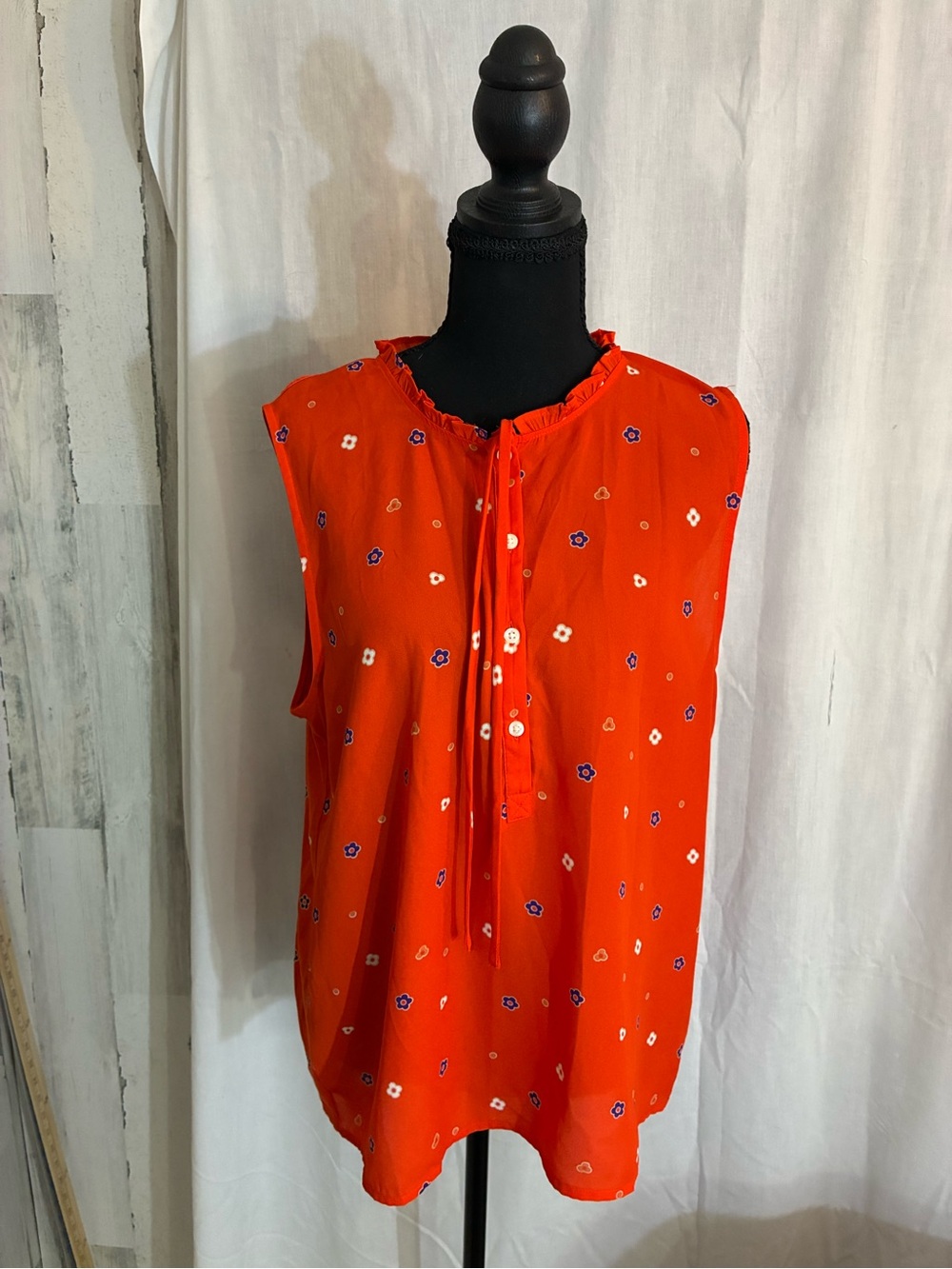 LOFT orange Sleeveless Tie-Neck Floral Print Camisole